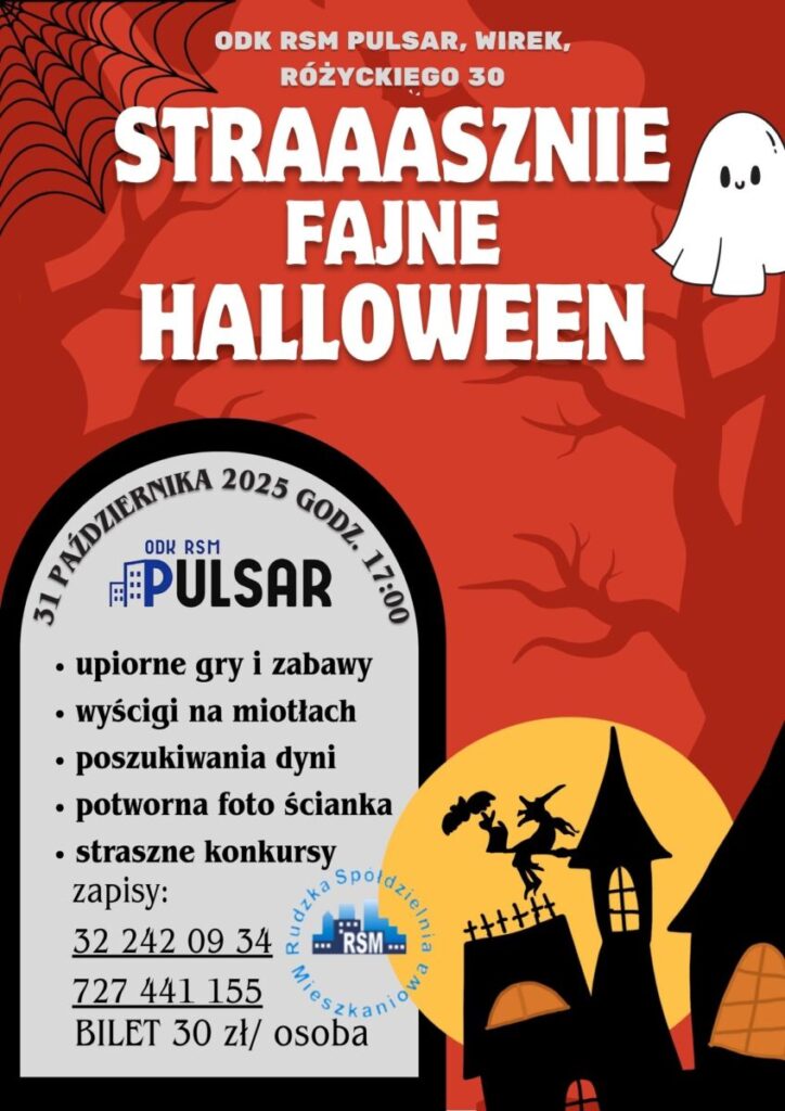 czarownice, duchy, wampirki i małe potwory na niezapomnianą zabawę z dreszczykiem (i uśmiechem)! 😄🕸️
Czekają na Was:
🎭 Konkurs na najstraszniejsze przebranie
🧙‍♀️ Halloweenowe animacje
🎁 Upiornie fajne niespodzianki
🕷️ Poszukiwanie zaginionych dyń
🧙‍♀️ Wyścigi na miotłach
🎯 Upiorne gry i zabawy
📸 Potwornicka fotościanka
🎟️ Liczba miejsc ograniczona – zapisz dziecko już teraz!
Zapisy pod nr tel.: 32 242 09 34 lub 727 441 155
Bilet 30 zł 